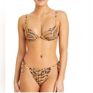 We Wore What Tan Tiger Print Ruched Underwire Top & Delilah Bikini Bottom